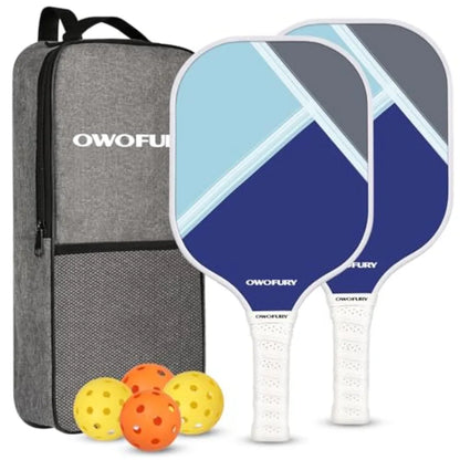 Fiberglass Pickleball Paddles Set of 2, Pickle Ball Racket Lightweight Honeycomb Core Control Paddle, with 4 Indoor Outdoor Bal