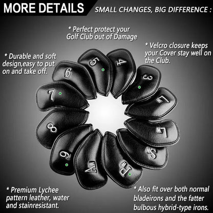Golf Iron Head Covers Value Set of 12, Synthetic Leather