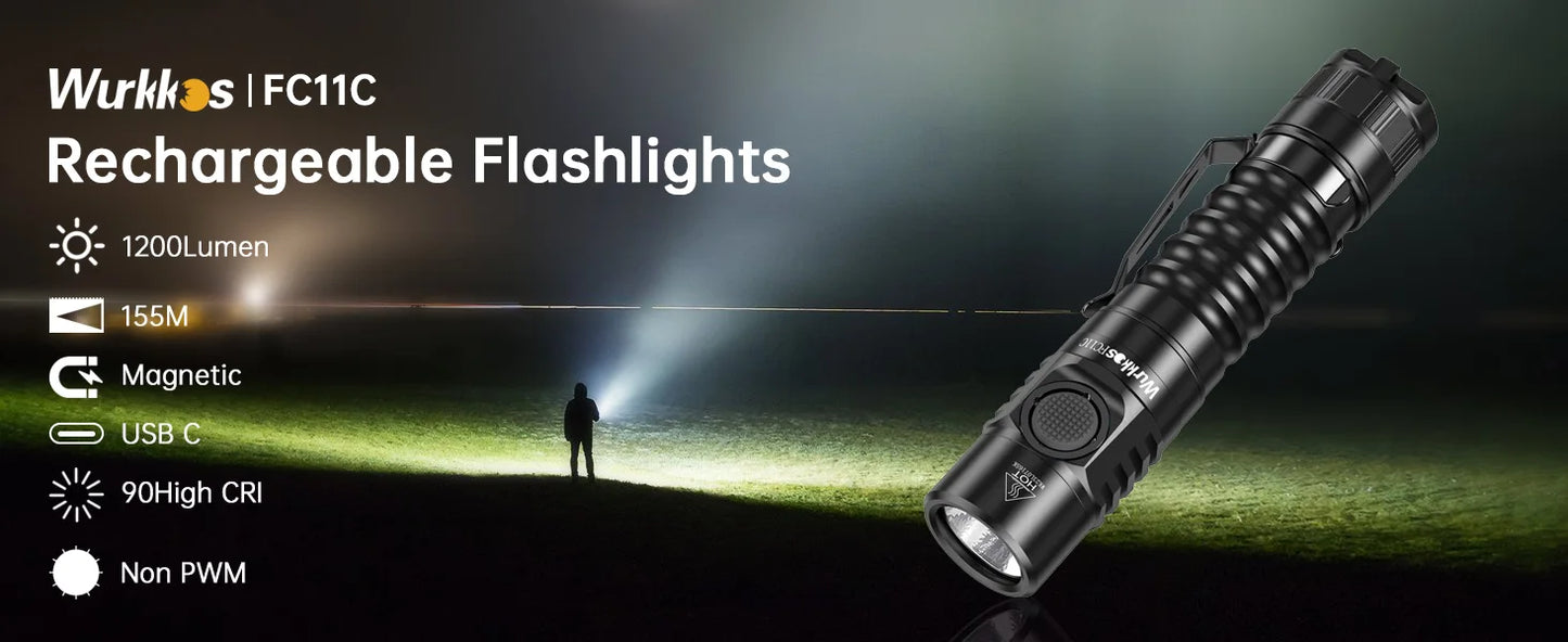 A USB-C Rechargeable  Flashlight Max Output 1200 LM IP68 Waterproof Magnetic