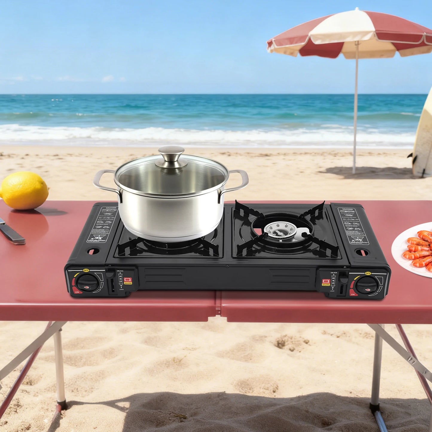 Portable Camping Stove with Storage Case, 2 Burner Outdoor Cooking System