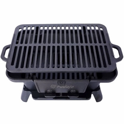 Oval Cast Iron Portable Charcoal Grill and Tabletop Cast Iron Skillet