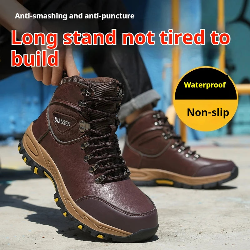 High Top Men Work Shoes Anti-Puncture Anti-smash   Slip Resistant Wate Resistant Hiking Boots