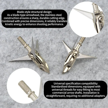 Stainless Steel Broadheads 12pcs 3 Blades 100 Grain Screw-in Arrow Tips