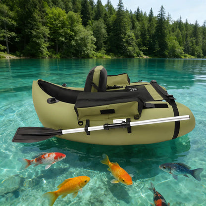Inflatable Fishing Boat Waterproof Green 130kg/286.6lbs with Hand Air Pump for Fishing