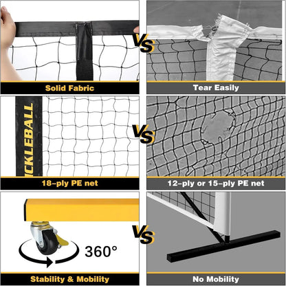 Portable Pickleball Net with Wheels, Ball Collector, 22FT & 11FT Sizes, Carry Bag for Indoor Outdoor Use