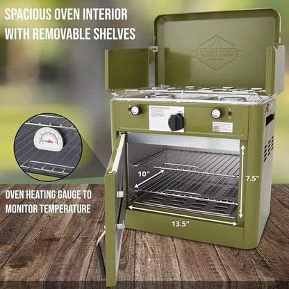 Gas Camping Oven w/Carry Bag | Portable Propane-Powered 2-Burner Stove & Oven