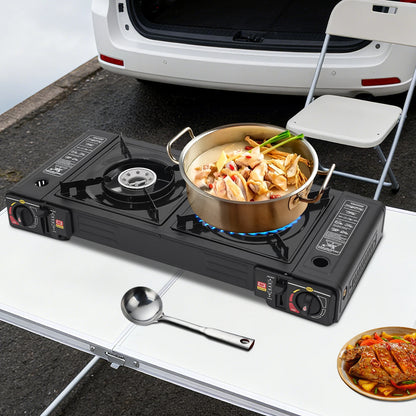 Portable Camping Stove with Storage Case, 2 Burner Outdoor Cooking System