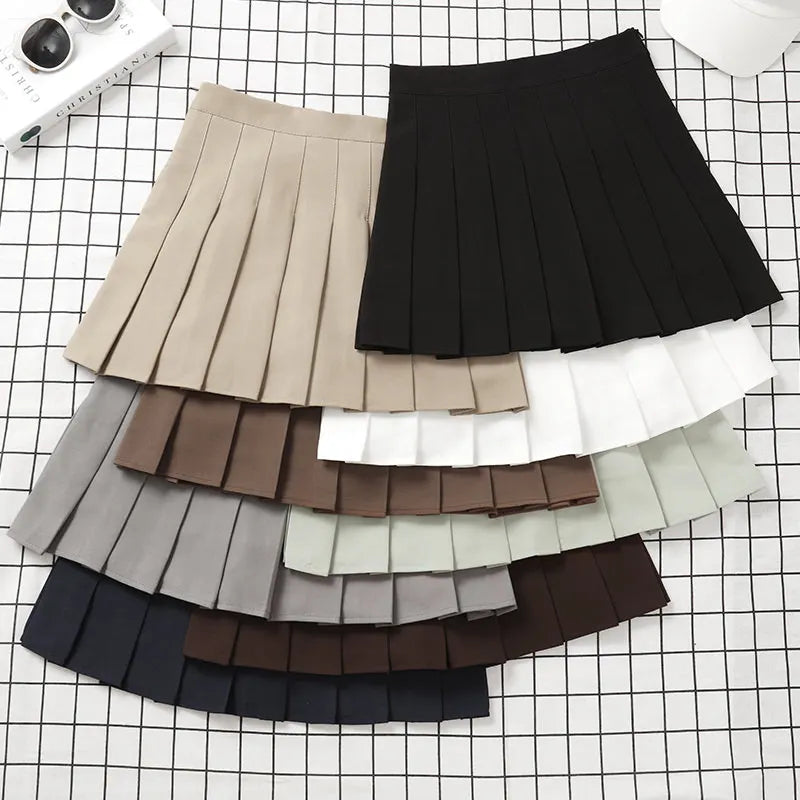 Brown Skirt Ladies 2022 Summer Clothes Women's High Waist  Black Mini Pleated