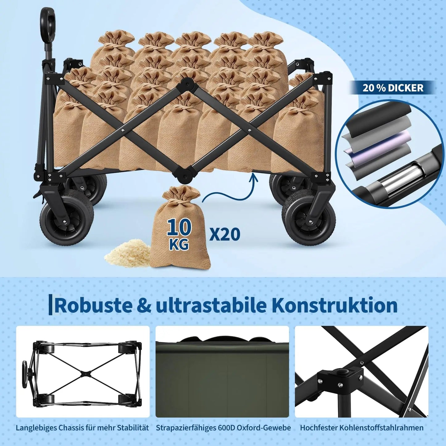 Camping Trolley Heavy Duty Portable Collapsible Festival Cart with All Terrain Wheels