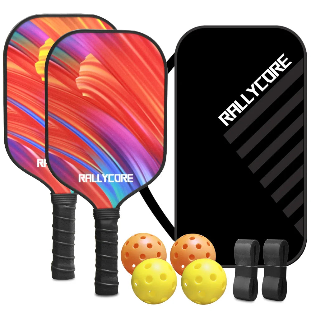 Pickleball Paddles Set of 2 with 4 Balls, Portable Carrying Bag, I Honeycomb Core