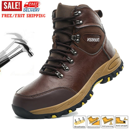 High Top Men Work Shoes Anti-Puncture Anti-smash   Slip Resistant Wate Resistant Hiking Boots