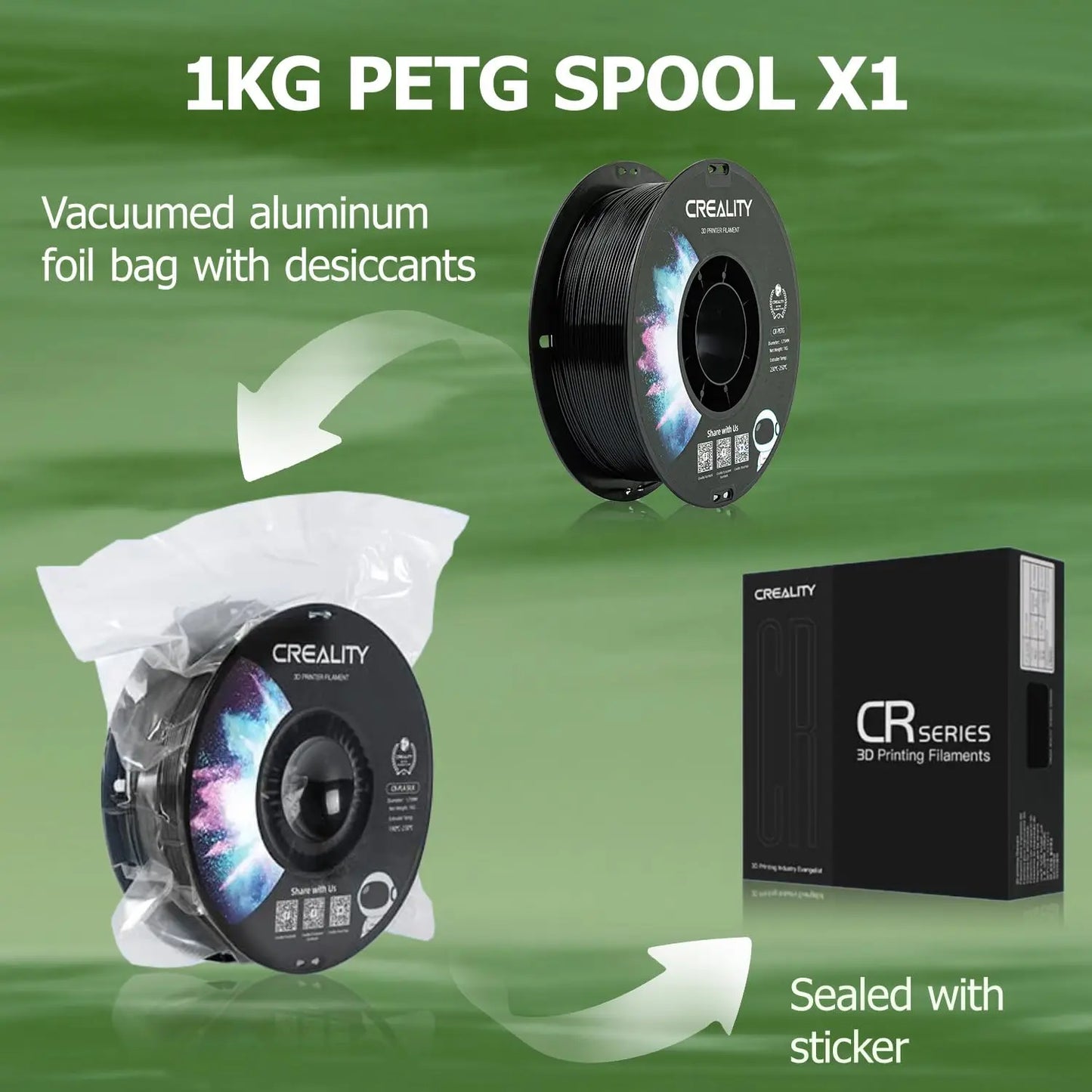 CREALITY PETG Filament 1.75mm 3D Printer Filament 1kg  Neatly Wound Spool