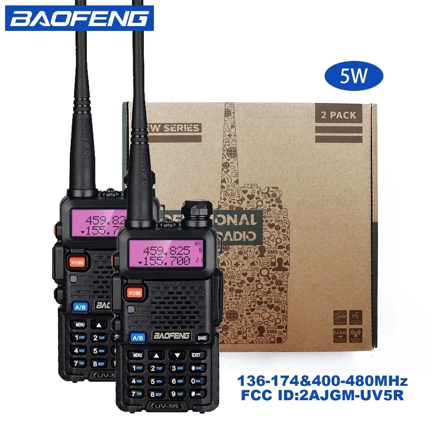 2pcs   5W 8W High Power Dual Band Two Way Walkies Talkies