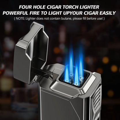 Cigar Lighter 4 Jet Flame Cigar Cutter Cigar  Windproof Butane