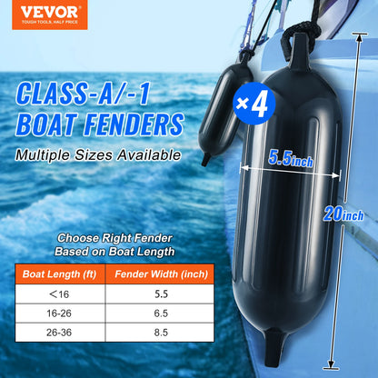 SucceBuy Inflatable Ribbed Fender with Center Holes Marine Boat Dock Fender Bumper with Air Pump 4 Needles 4 Ropes & Storage Bag