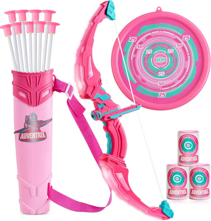 Kids Bow and Arrow Set LED Light Up Archery Toy With 9 Suction Cup Arrows Target for Kid Ages 6-12