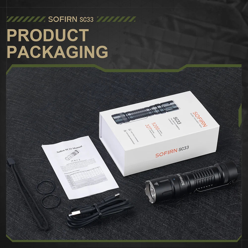 LED Tactical Flashlight XHP70.3 HI  5200lm Powerful 21700 Type C Rechargeable