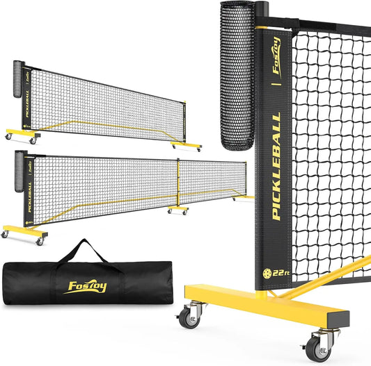 Portable Pickleball Net with Wheels, Ball Collector, 22FT & 11FT Sizes, Carry Bag for Indoor Outdoor Use