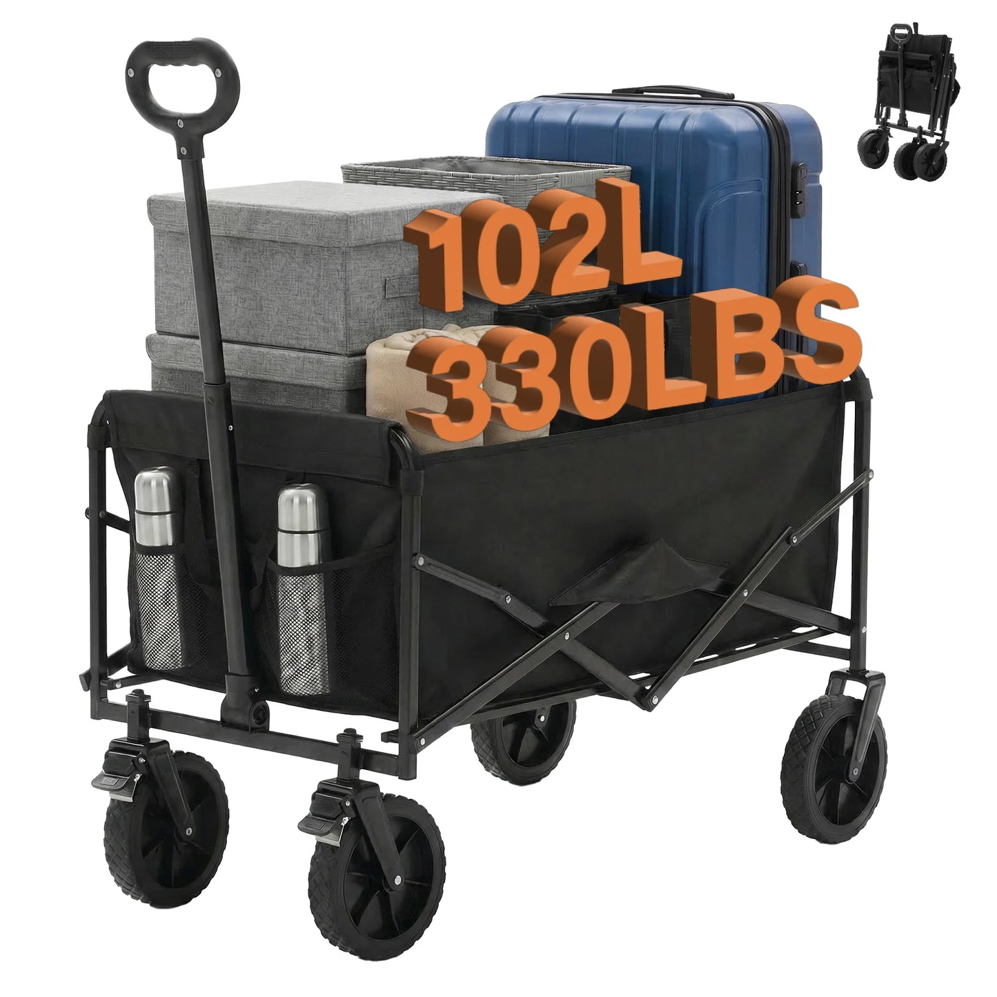 102L Heavy Duty Collapsible Wagon Cart Utility Folding Wagon with Wheels 330 lbs Weight Capacity