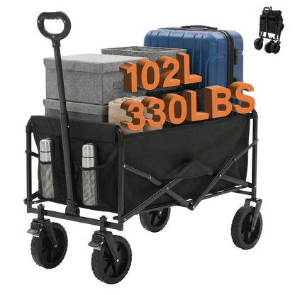 102L Heavy Duty Collapsible Wagon Cart Utility Folding Wagon with Wheels 330 lbs Weight Capacity
