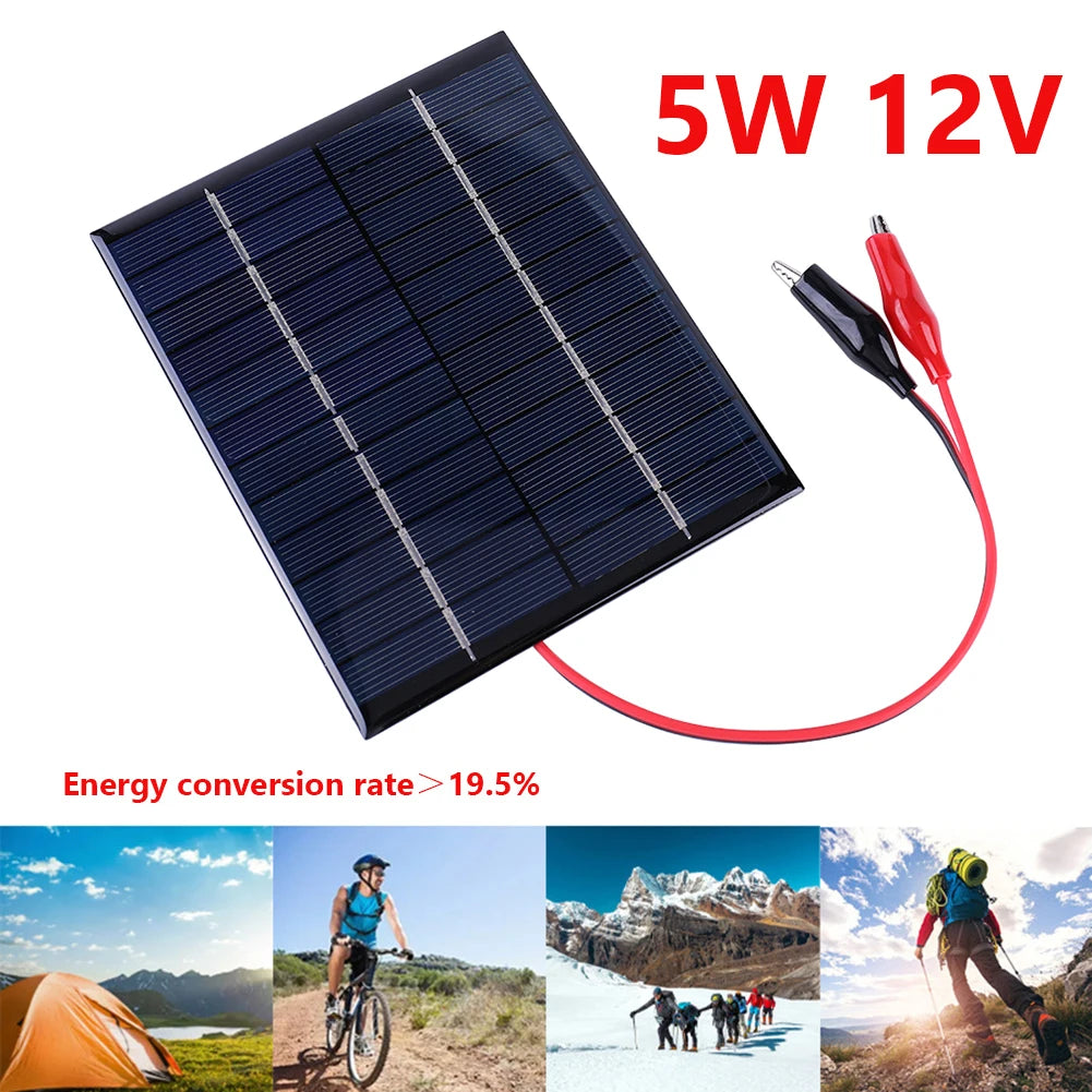 5W 12V Solar Panels Fast Charger Panel 136x110MM, 9-12V Battery Charging