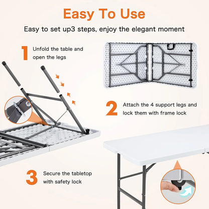 4 FT Folding Picnic Table Easy to Fold and Store, Foldable Table with Carrying Handle