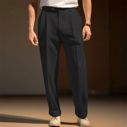 Men s Pants Solid Color Flat Front Trousers Casual