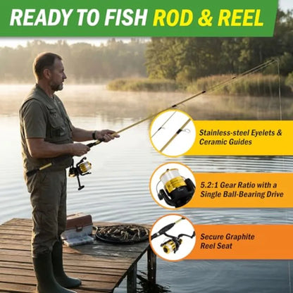Fiberglass Fishing Pole - Strike Series 78-Inch Collapsible Rod and Spinning Reel Combo, EVA Handle, Pre-Spooled Reel, Fishing