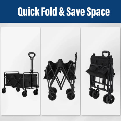 4-Wheel Foldable  Handcart | Heavy-Duty Cargo Transport w/ One-Hand Carry | Portable Foldable Design for Easy Storage