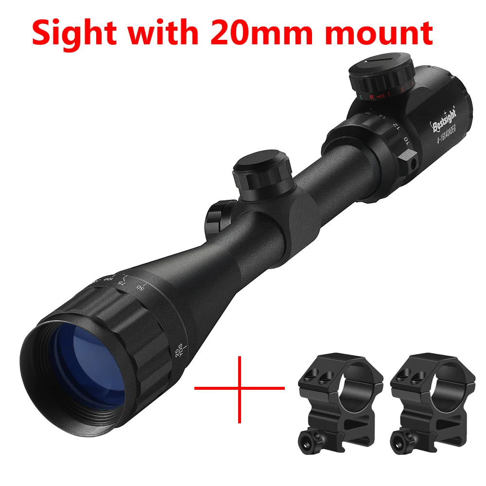 4-16x40 AO Tactical Scope Red Green Illuminated Hunting Sight with Mounts for 20mm Rail Long Range Scopes