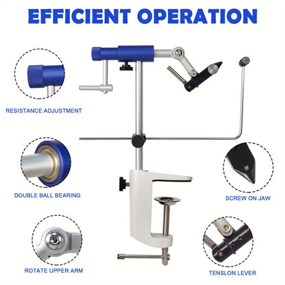 360° Rotatable Fly Tying Vise with Sturdy Base, Adjustable Aluminum Fly Tying Tool with Carbon Steel Jaws Precision Hook Holding