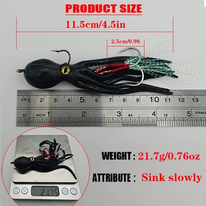 2pc/3pcs/4pcs Slow-Sinking Octopus Soft Bait With Hook, Artificial Lure For Sea Fishing, Freshwater Bait