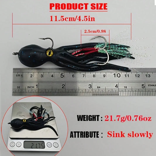 2pc/3pcs/4pcs Slow-Sinking Octopus Soft Bait With Hook, Artificial Lure For Sea Fishing, Freshwater Bait
