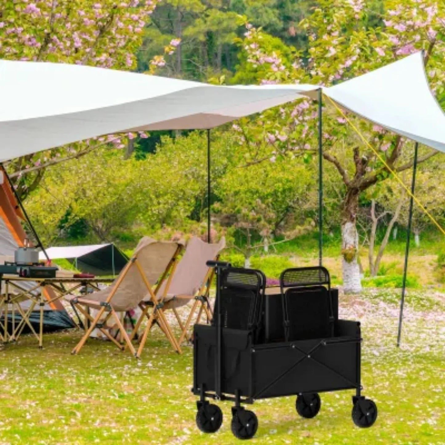 4-Wheel Foldable  Handcart | Heavy-Duty Cargo Transport w/ One-Hand Carry | Portable Foldable Design for Easy Storage