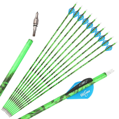 Archery Arrows 30 Inch Camo Mixed Carbon Spine 500 ID6.2mm with Rubber Vanes