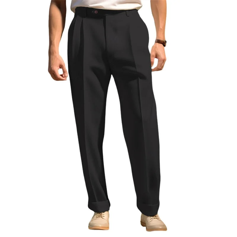 Men s Pants Solid Color Flat Front Trousers Casual