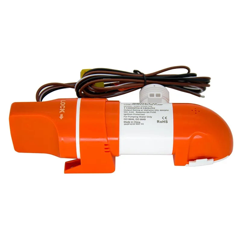 12V 1100 GPH Automatic Low Profile Water Sensing Bilge Pump | Compact Design, Check Valves, 360° Discharge