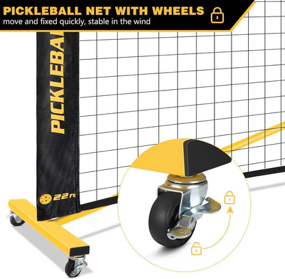 Portable Pickleball Net with Wheels, Ball Collector, 22FT & 11FT Sizes, Carry Bag for Indoor Outdoor Use
