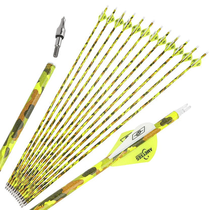 Archery Arrows 30 Inch Camo Mixed Carbon Spine 500 ID6.2mm with Rubber Vanes