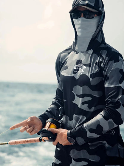 Fishing Hoodie  Shirt Men Long Sleeve Sun Protection Fish Gear