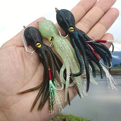2pc/3pcs/4pcs Slow-Sinking Octopus Soft Bait With Hook, Artificial Lure For Sea Fishing, Freshwater Bait