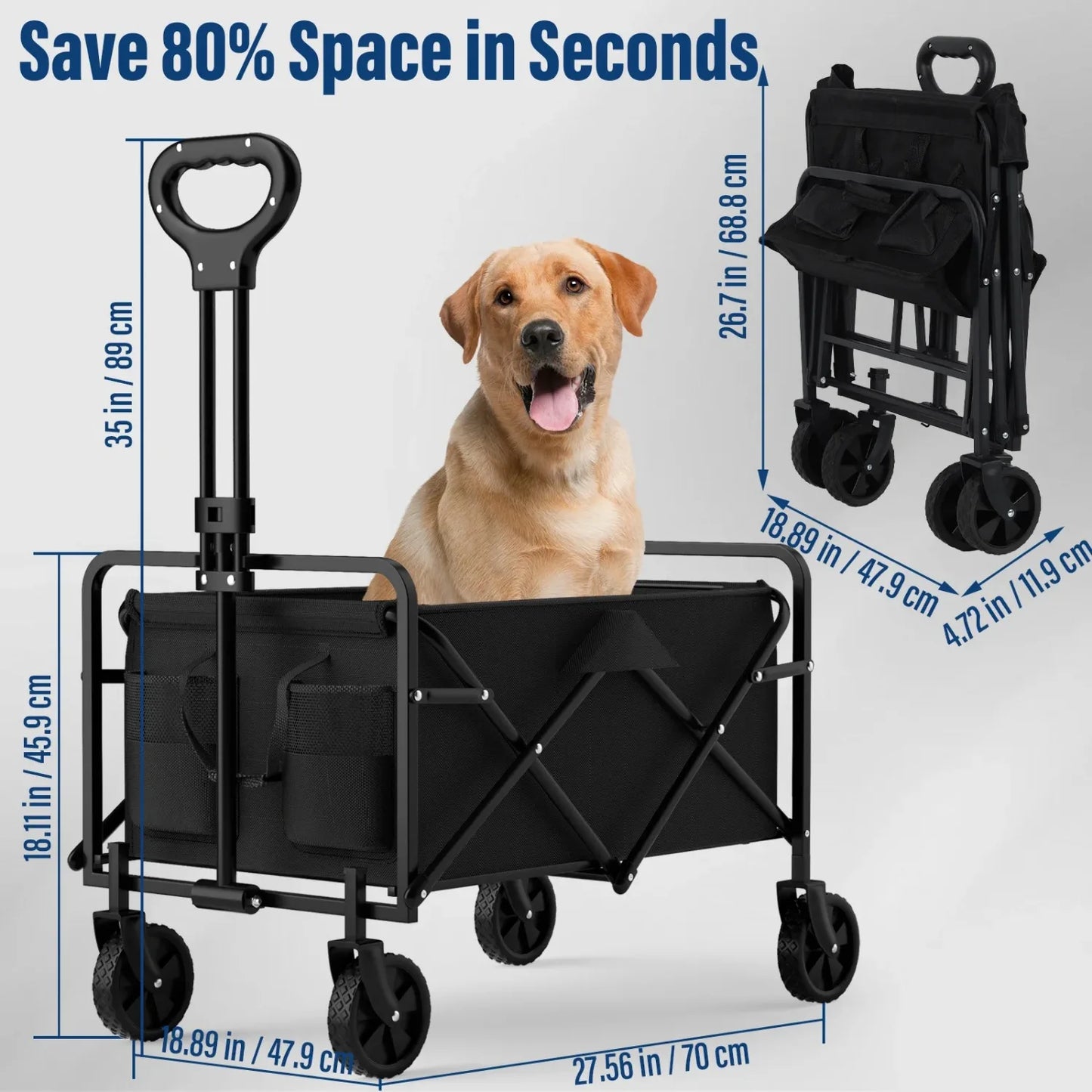4-Wheel Foldable  Handcart | Heavy-Duty Cargo Transport w/ One-Hand Carry | Portable Foldable Design for Easy Storage