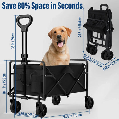 4-Wheel Foldable  Handcart | Heavy-Duty Cargo Transport w/ One-Hand Carry | Portable Foldable Design for Easy Storage