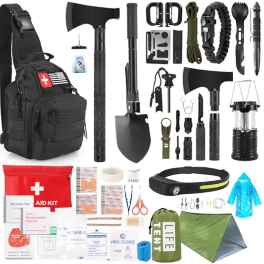 Survival Kit 268 Pcs Emergency Survival Gear and Equipment Supplies with First Aid Kit Camping Axe Headlamp