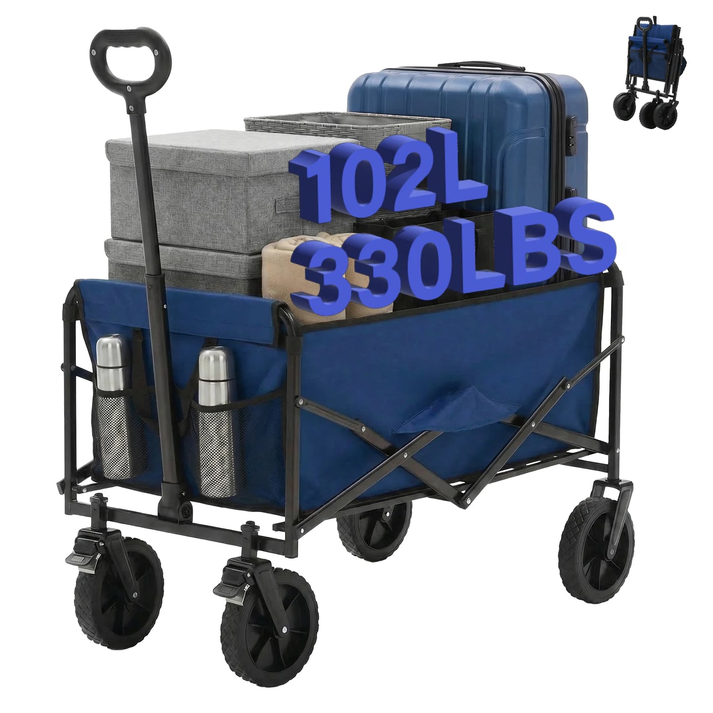 102L Heavy Duty Collapsible Wagon Cart Utility Folding Wagon with Wheels 330 lbs Weight Capacity
