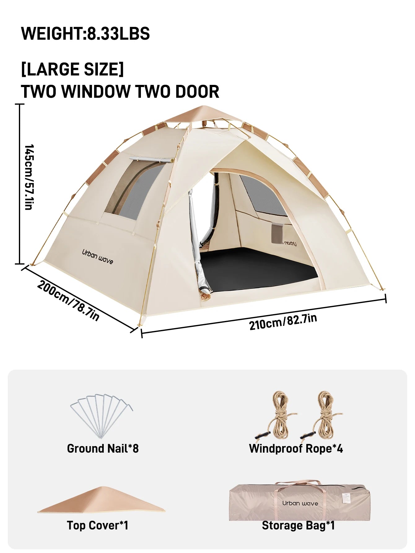 Automatic Pop-up Camping Tent, Windproof, Sunproof, and Waterproof, Portable and Foldable
