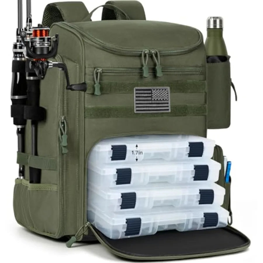 25L Fishing Backpack Water Resistant Fishing Tackle Bag with 2 Rod Holders Tackle Storage Bag for Anglers Bag Only