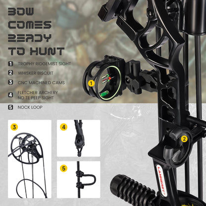 Compound Bow Package for Adults and Teens,0-70 Lbs 25"-31"