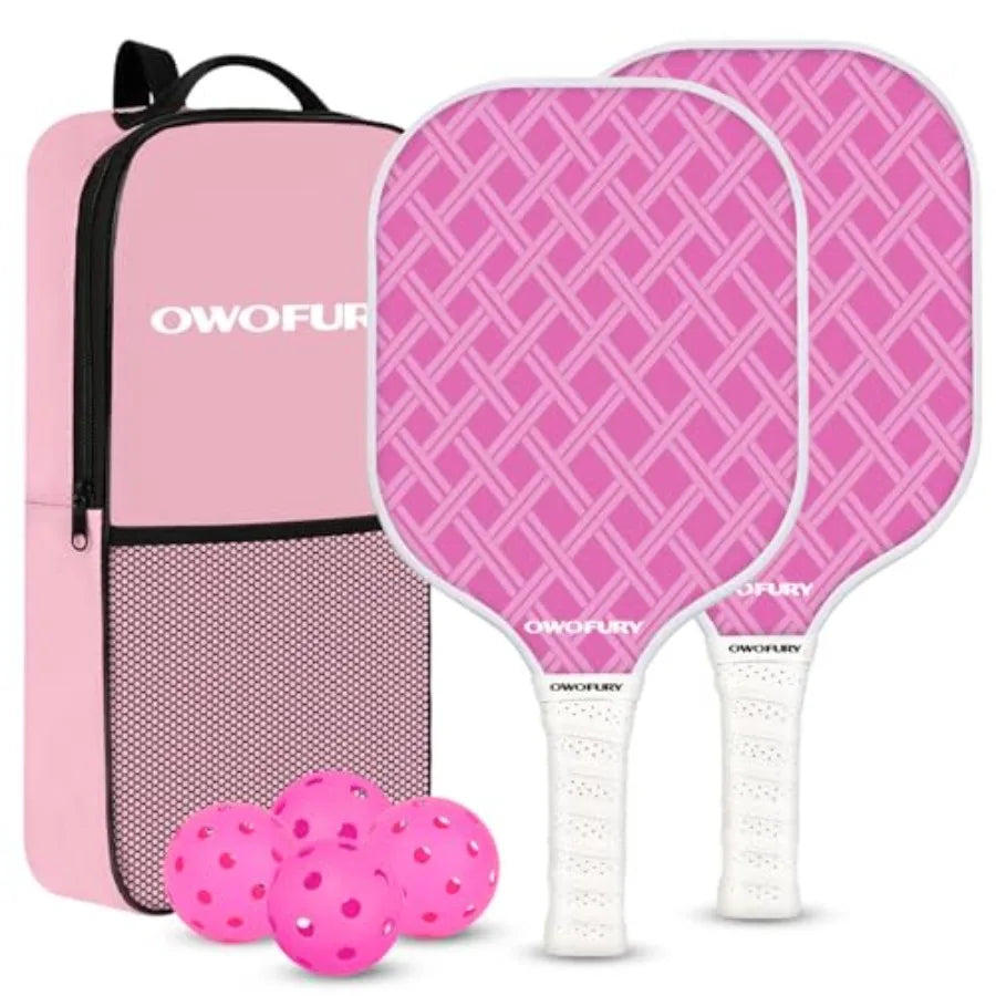 Fiberglass Pickleball Paddles Set of 2, Pickle Ball Racket Lightweight Honeycomb Core Control Paddle, with 4 Indoor Outdoor Bal