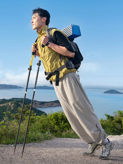 PRIMITIVE Walking Stick 3 Sections Foldable Ultralight Aluminum Alloy Hiking Pole Quick Open Outdoor Travel Hiking Trekking Pole
